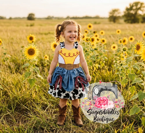 Cowgirl Costume Cotton Dress-Cowgirl Dress-cow print Dress